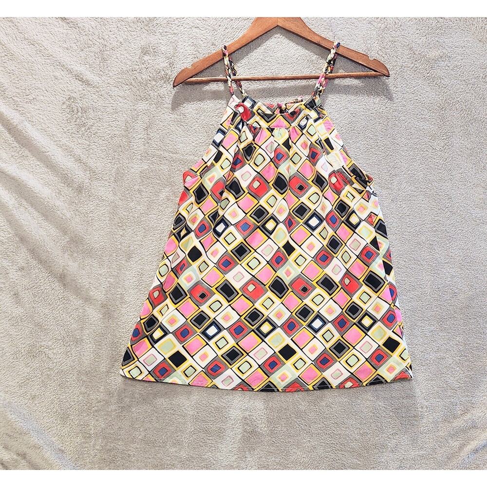 Sabine Womens Multi Color Geo Print Tied Rope Strap Tank Top Size Small Y2K 90s